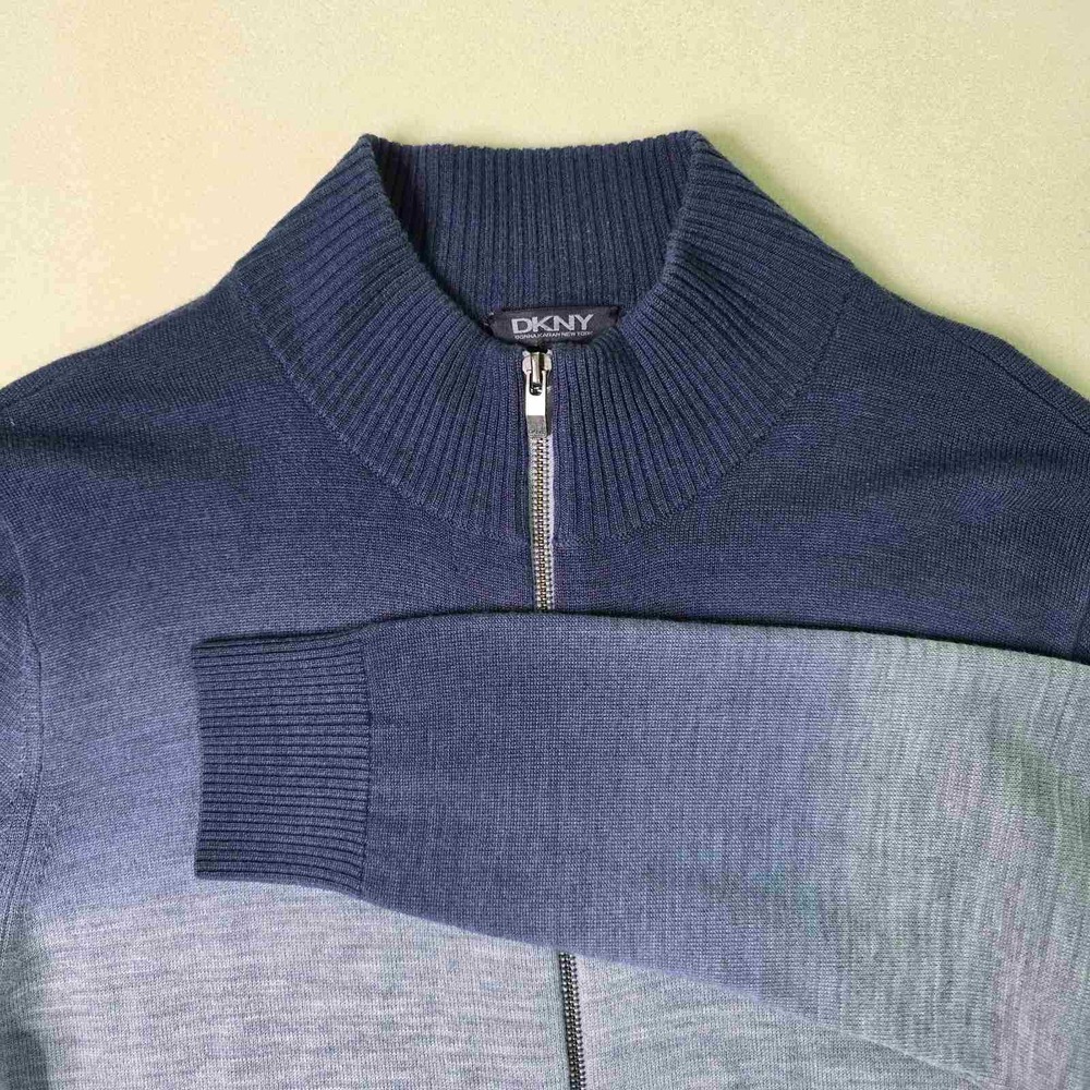 DKNY Sweater Men's Size L Large Blue Ombre Full Zip Mock Neck Gradient Knit